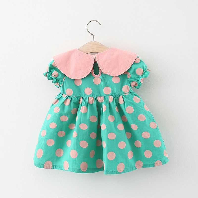 Summer baby girl dress baby girl color matching large lapel full of polka dot bubble sleeves princess dress X250220
