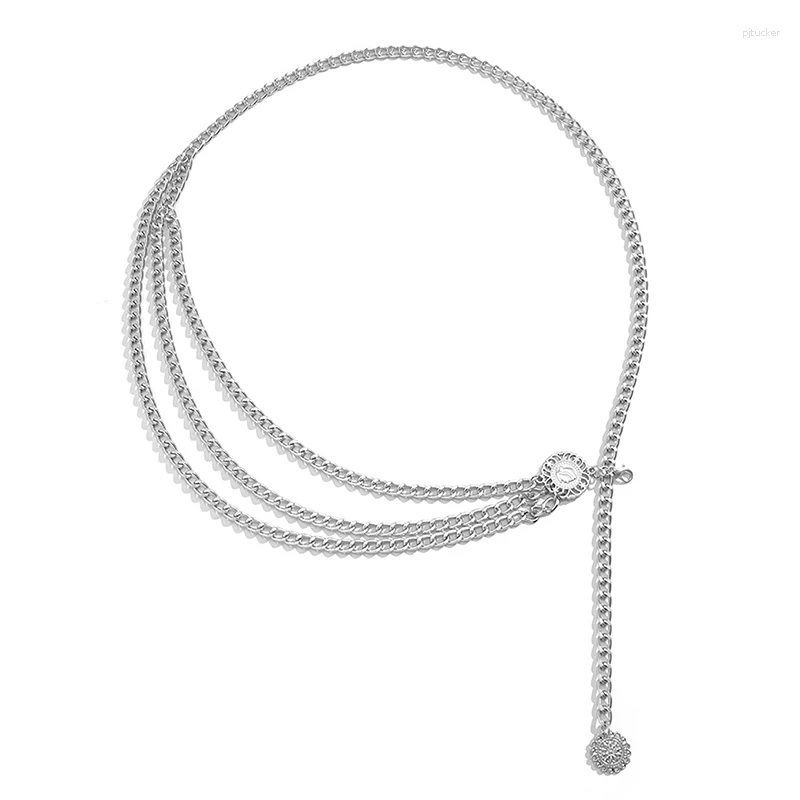 Belts Fashionable Womens Multi-Layered Chain Belt Gold Silver Metallic High Waist Body Dress Tassel
