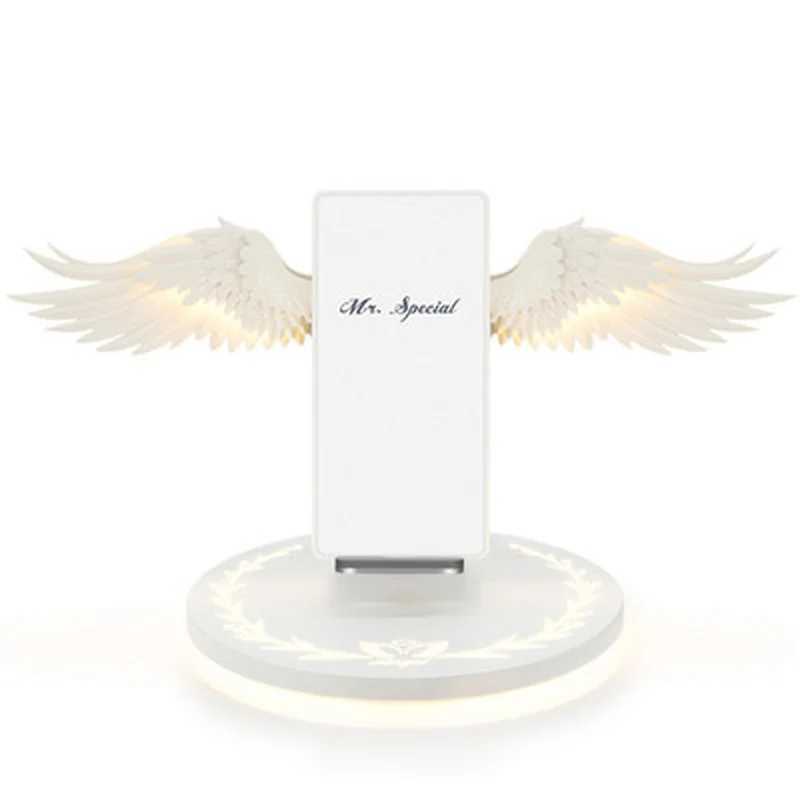 10W LED Angel Wings Pink Phone Charger Universal Fast Charging Wireless Charger for iPhone Huawei Samsung Phone Girls GiftM240731