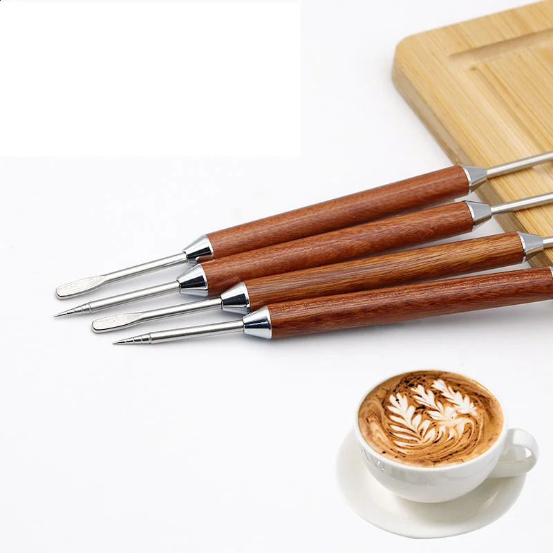 Latte latte art needle coffee art wooden handle stainless steel pen cappuccino espresso art needle barista accessories 240801 - view 3