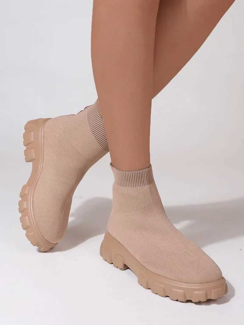 Brand Women Ankle Boots Lightweight Casual Shoes for Women Wedge Fashion Sock Boots Knitting Winter Medium Tube Platform BootCI24801
