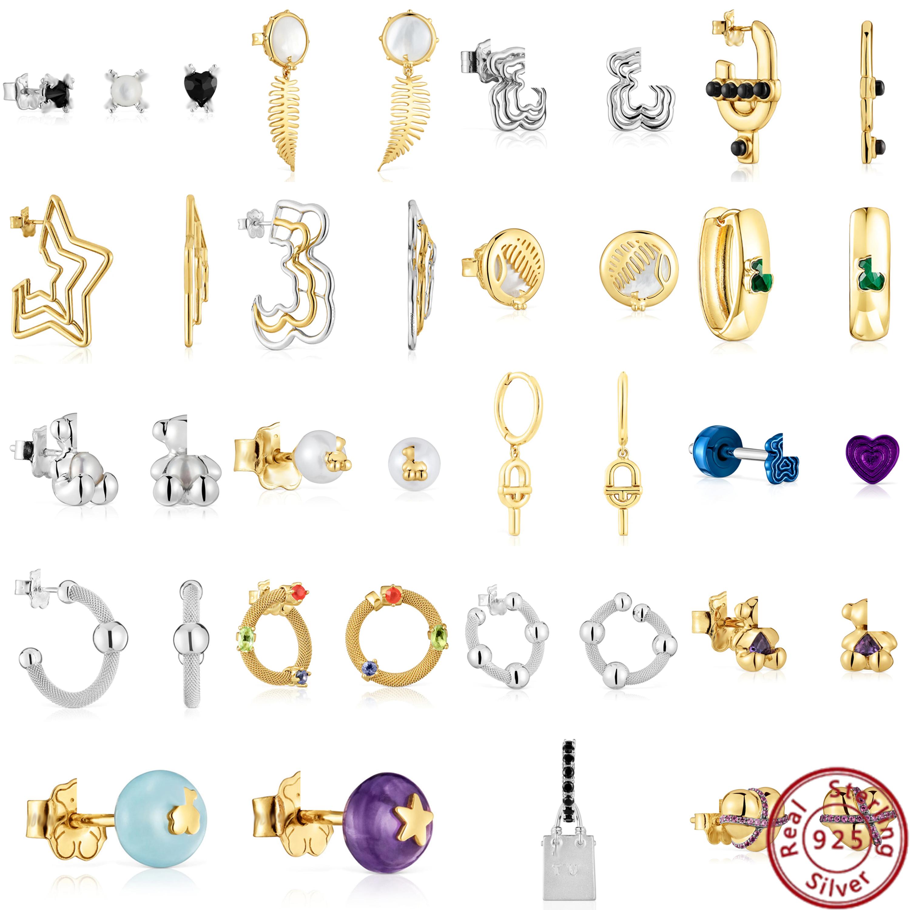 Spanish Bear Stud Earrings 925 Sterling Silver Fashionable Dopamine Color with Gemstone Inlaid Womens Earrings for 2024