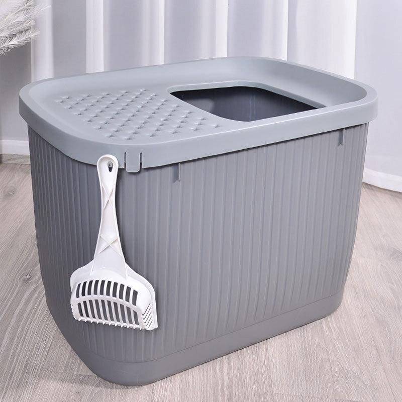 Pet litter box fully enclosed, top in, oversized cat toilet, splash proof with sand for cats