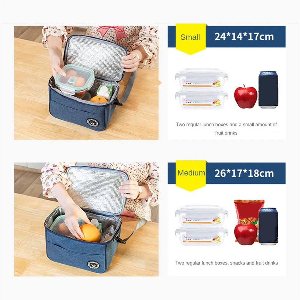 1PCS Portable Lunch Bag Food Thermal Box Durable Waterproof Office Cooler Lunchbox With Shoulder Strap Organizer Insulated Case 240819