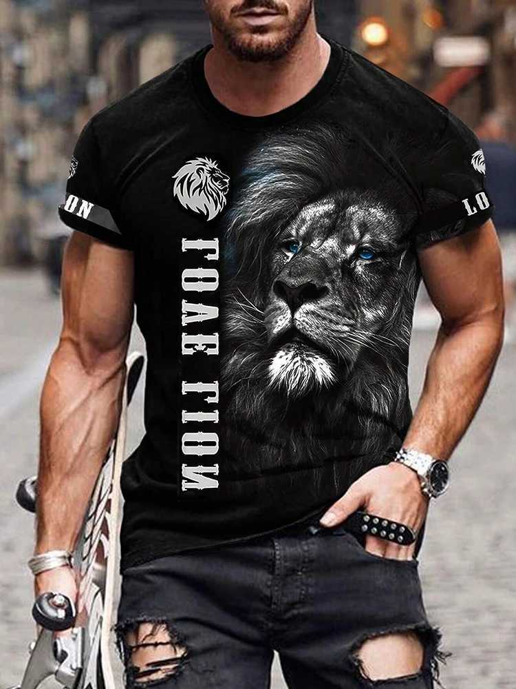 Lion Print Mens T-shirt Summer Street Fashion Mens T-shirt Daily Casual Mens Short Sleeve Top Outdoor Sports Comfort T-shirt M250108