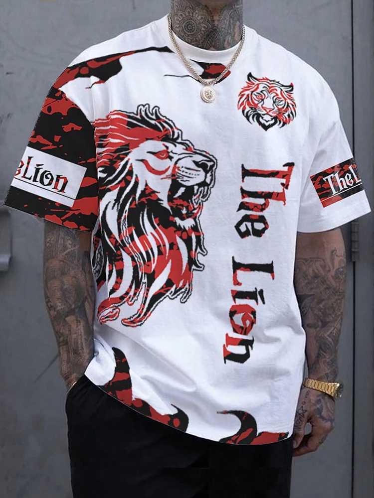 Lion Print Mens T-shirt Summer Street Fashion Mens T-shirt Daily Casual Mens Short Sleeve Top Outdoor Sports Comfort T-shirt M250108