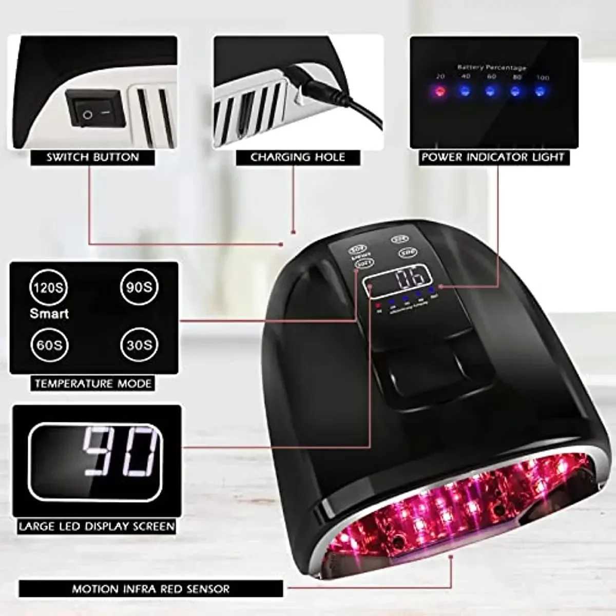 90W Rechargeable Nail Lamp with Mirror Bottom Cordless LED Light for Acrylic Nails Manicure Machine Wireless Nail UV LED Lamp W250513