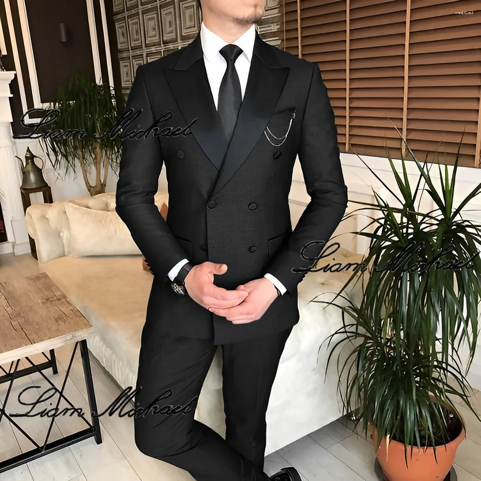 Formal Suit for Men Double Breasted Blazer Pants 2 Piece Set Business Office Outfit Wedding Groom Tuxedo Party Dress 240812cj