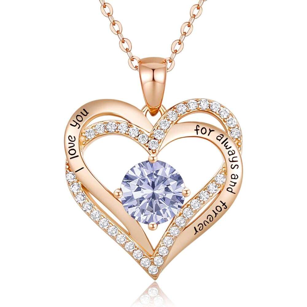 Forever Love Heart 925 silver Necklaces for Women, Wedding Anniversary, Birthday Gift for Wife, S Sier Jewelry with Birthstone Pendant, Ideal Chrismas Valentine