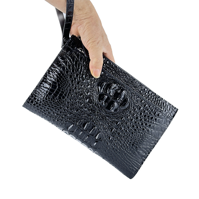 Men's Crocodile-print Leather Clutch Multi-card Wallet Business CardHolder Large Capacity Underarm Bag