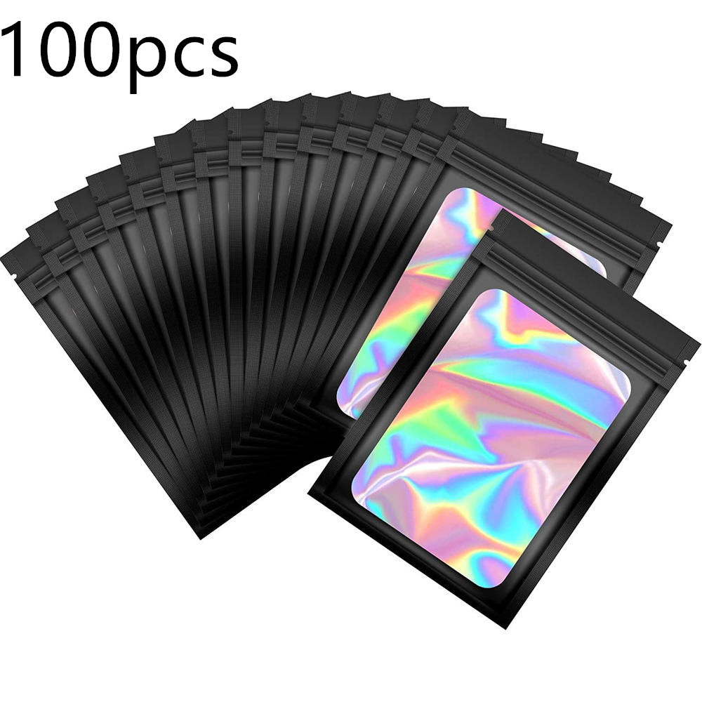 100PCS Laser Thicken Plastic Aluminum Foil Ziper Lock Packaging Bag Resealable Jewelry Necklace Bracelet Storage Pouch Food Bag