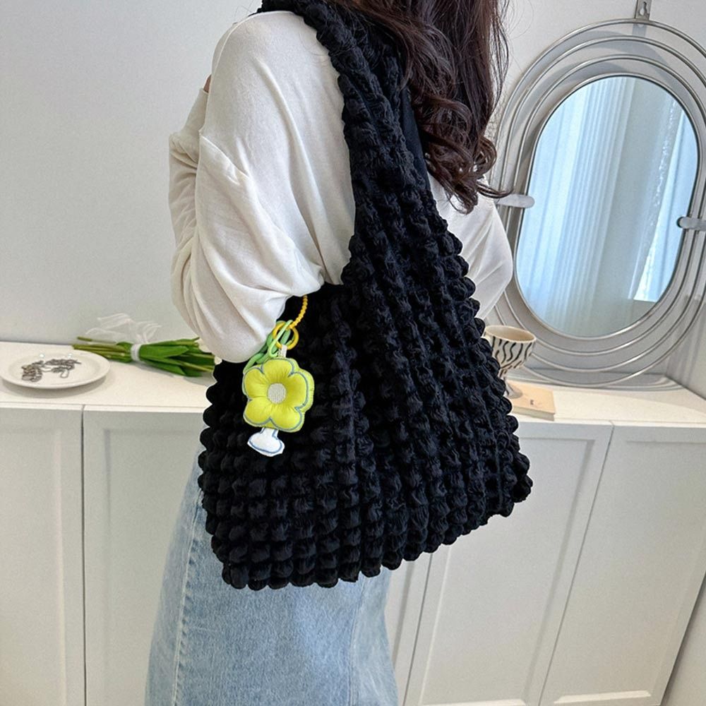 Women Shoulder Bags Cute Pleated Bubbles Large Capacity Female Vest Underarm Bag Tote Shopping Bag Soft Cloth Fabric Handbags