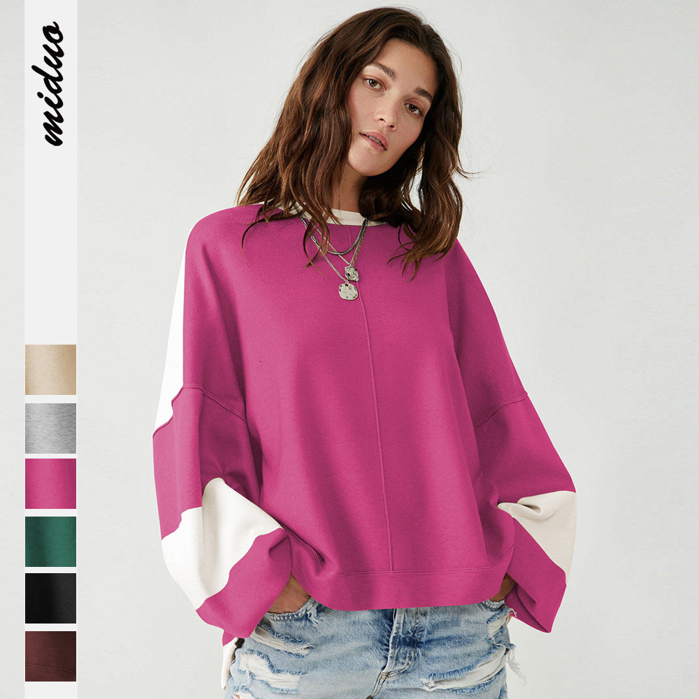 Stylish design with long sleeves loose stitching, contrasting color hoodie, fashionable round neck, autumn and winter women's clothing F8.2#52