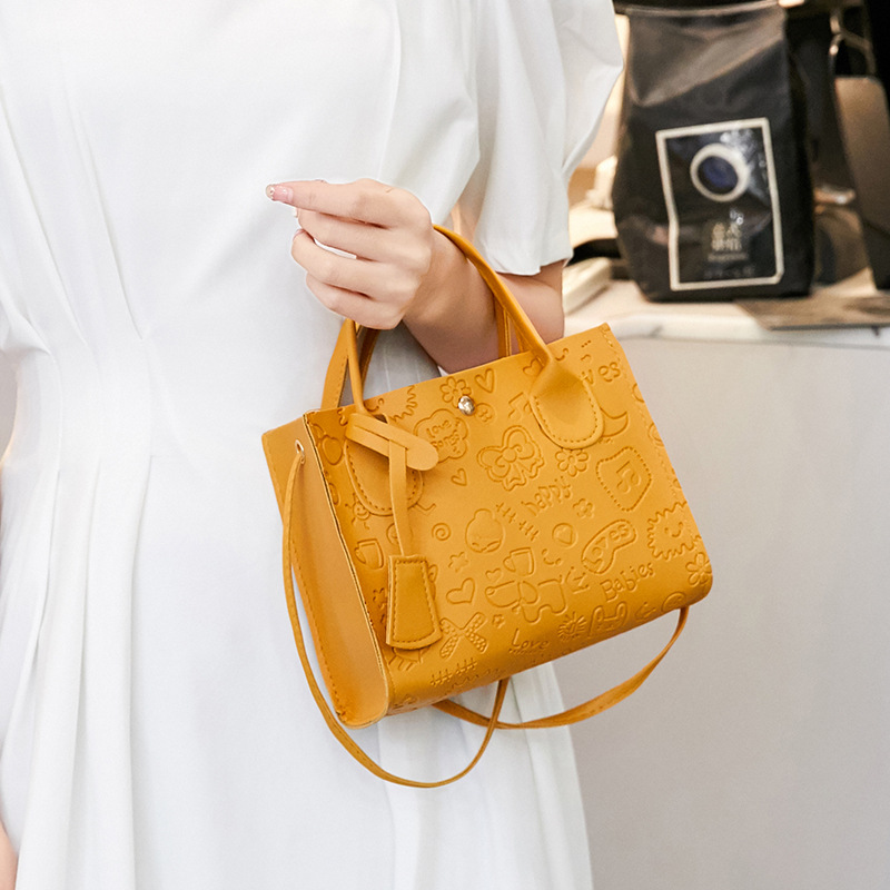 2023 New Women's Fashion Handbags Retro Solid Color PU Leather Crossbody Shoulder Bag Cute Pattern Casual Women Handbags