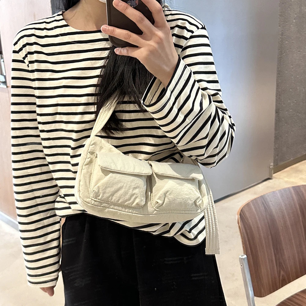 Women Fashion Shoulder Bag Solid Color Simple Messenger Bag Large Capacity Nylon Crossbody Bag Zipper Closure for Party Vacation 240802