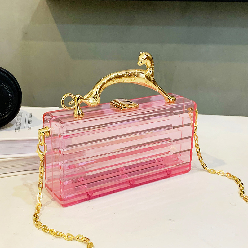 Acrylic Box Clutch Transparent New Trendy Tote Fashion Women Handbags Leopard Short Handle Evening Party Bags Woman Purse
