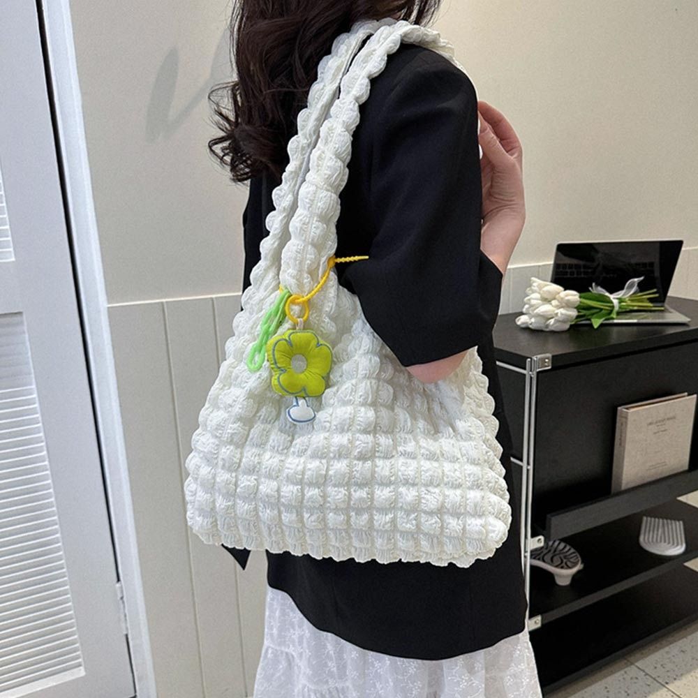 Women Shoulder Bags Cute Pleated Bubbles Large Capacity Female Vest Underarm Bag Tote Shopping Bag Soft Cloth Fabric Handbags