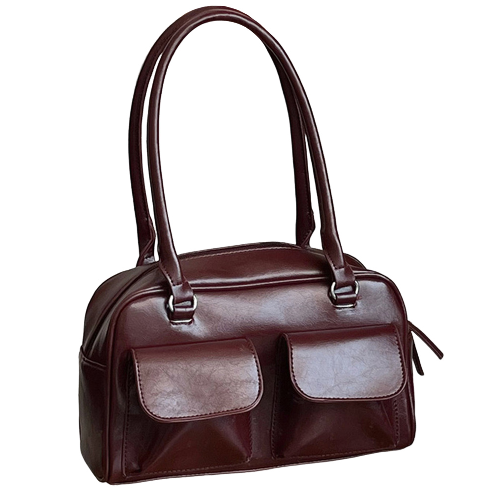 Women Multi Pocket Purse Fashion Zipper Shoulder Bag Casual Leather Tote Handbag Versatile Large Capacity Commuting Bag