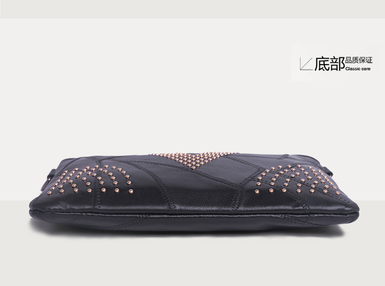 Women's Rivet Shoulder Bag Black PULeather Crossbody Bag Enveloped Daily Small Messenger Bags Shopping Lady Handbag