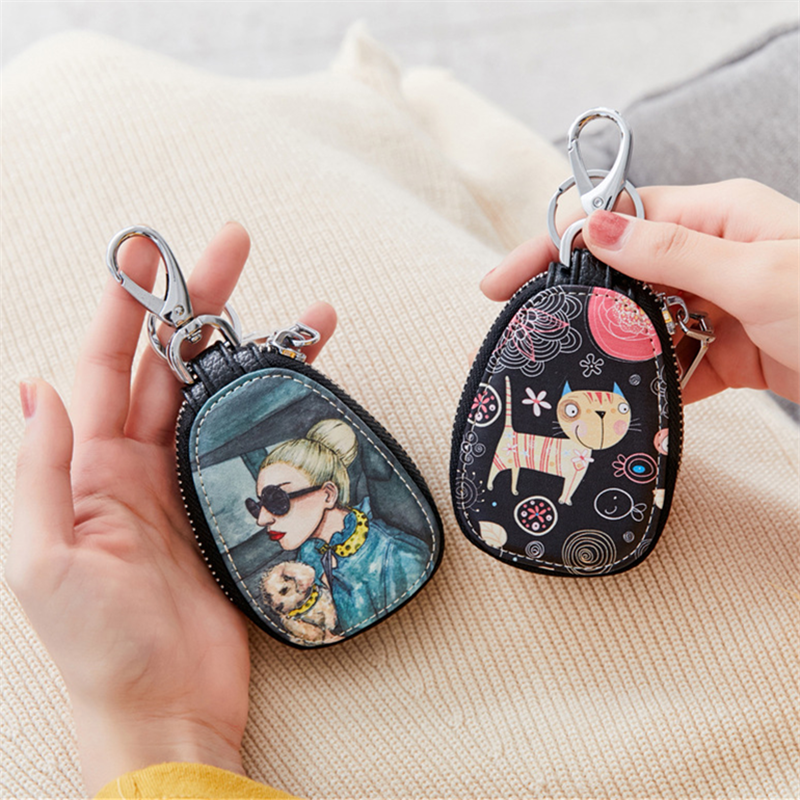 New Cartoon Women General Car Key Case Bag PU Leather Girls Key Housekeeper Holder Wallets Organizer Keychain Pouch Cover