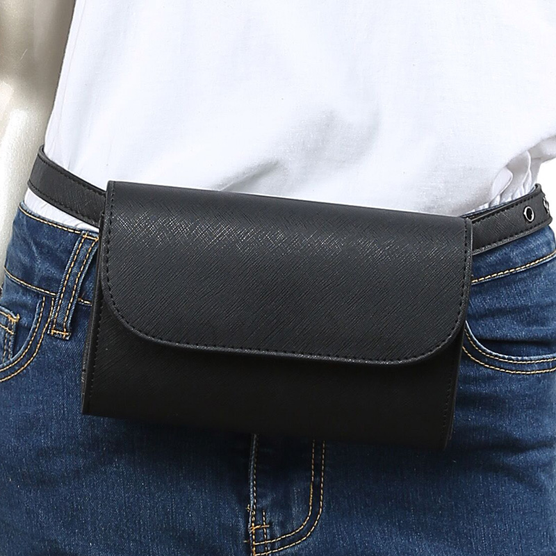 Annmouler Solid Color Waist Packs Fashion Small Fanny Pack Women Black Waist Belt Bag Adjustable Hip Bag for Girls Bum Pouch