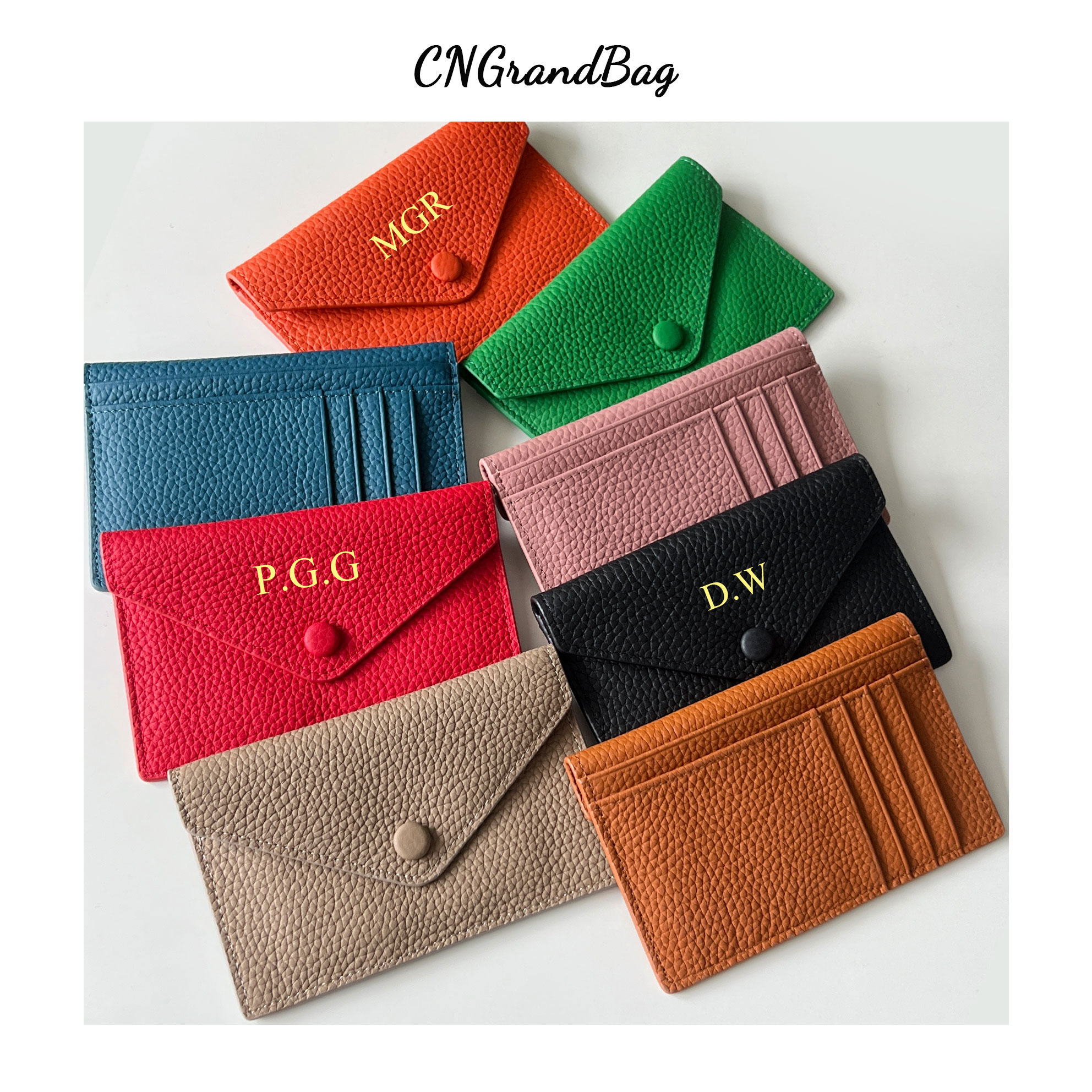 Customized Letters Pebble Pattern Premium Cow Leather Snap Style Wallet Ultra-Thin Multiple Card Slots Coin Purse Card Holder