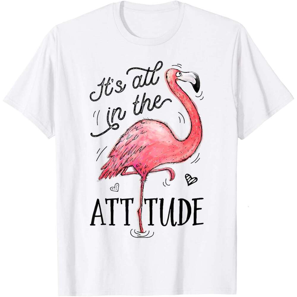 25ss T shirt Mens Flamingo It's All In The Attitude Funny Pink Bird Watercolor T-Shirt shirts tshirt graphic tee Casual tops summer clothes Short