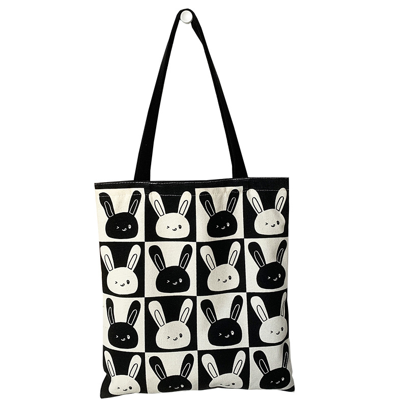 Cute Rabbit Canvas Women's Shoulder Shopping Bag Large Capacity Handbags Girl Student Class Zipper Korean Tote Shopper Fashion