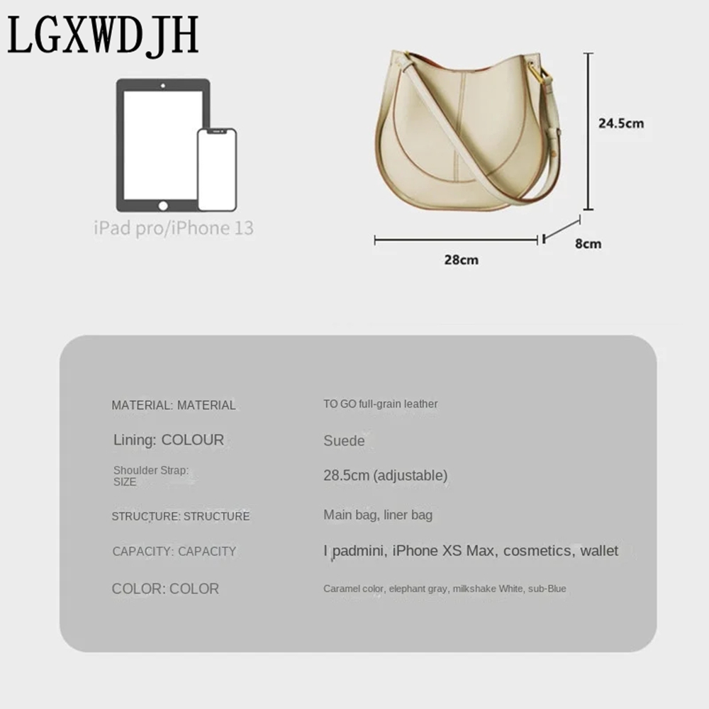Women's Top Grain Cowhide Shoulder Bag - Retro Saddle Style Crossbody with Deerskin Velvet Lining | Light Luxury Vintage Round Handbag