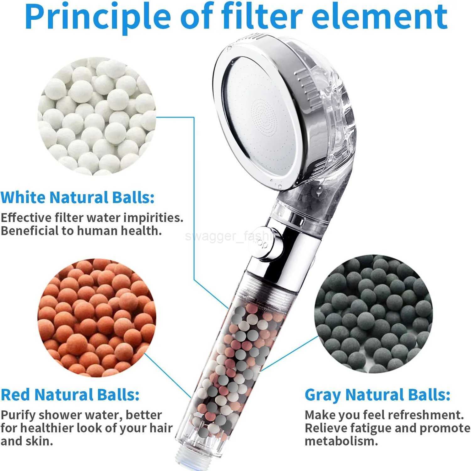 3 Modes Adjustable High Pressure Shower Head SPA Shower Water Saving Filter Balls Replaceable Switch Button One Key Stop ShowerXJ240802