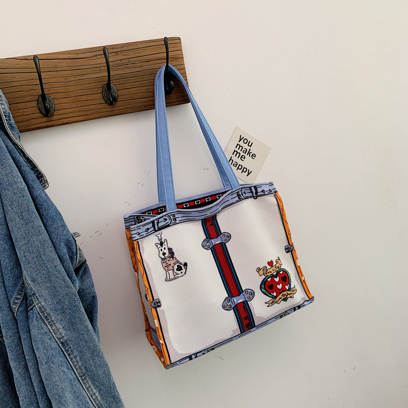 Women Tote Bag Environmental Reusable Shopping Bag Good Quality Printing Canvas Fabric Bag Girl Shoulder Large Capacity Bag