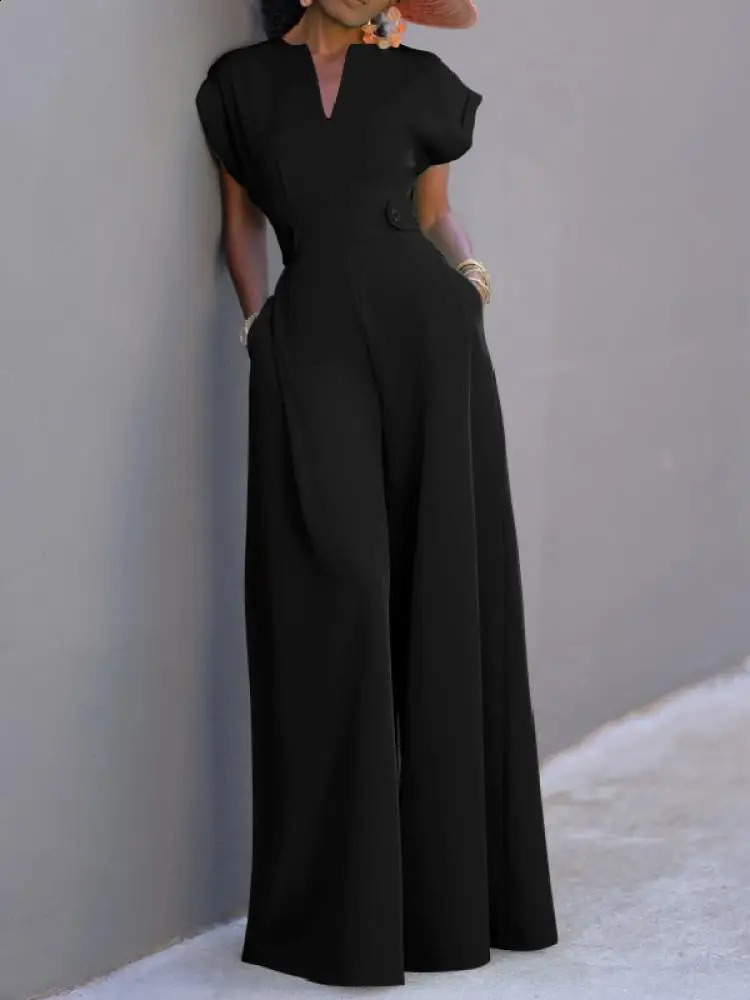 Yeezzi Women Black White Color Wide Leg Jumpsuits Summer Cap Sleeves Loose Fashion Urban Casual Office Jump Suits 240802