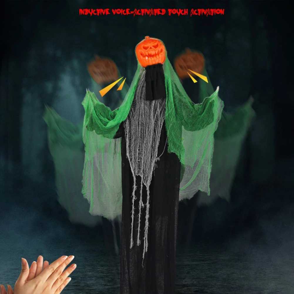Halloween Party Holiday DIY Decorations Outdoor Hanging Pumpkin Decor with Swinging Hands Sounds Lights Sound Control Design Y240801