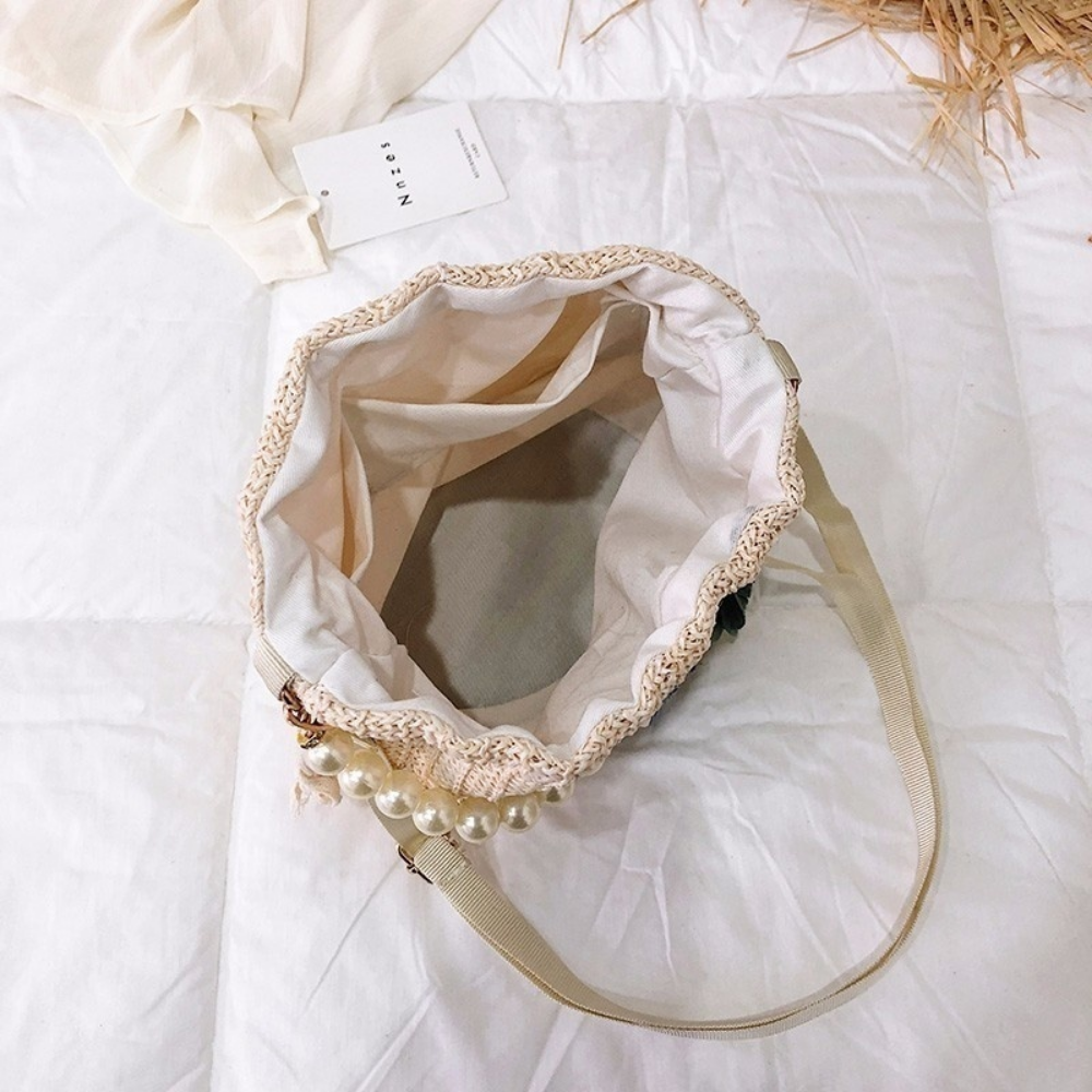 Straw Plaited Article Lace Bucket Bags for Women Causal Holiday Beach Bag Elegant Handbags Shoulder Crossbody