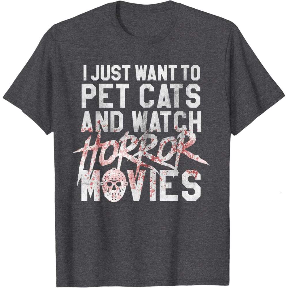 T shirt Mens Funny Horror Movie Fan - Halloween Cat Lover Gift T-Shirt shirts tshirt graphic tee Casual tops summer clothes Short sleeve Free shipping