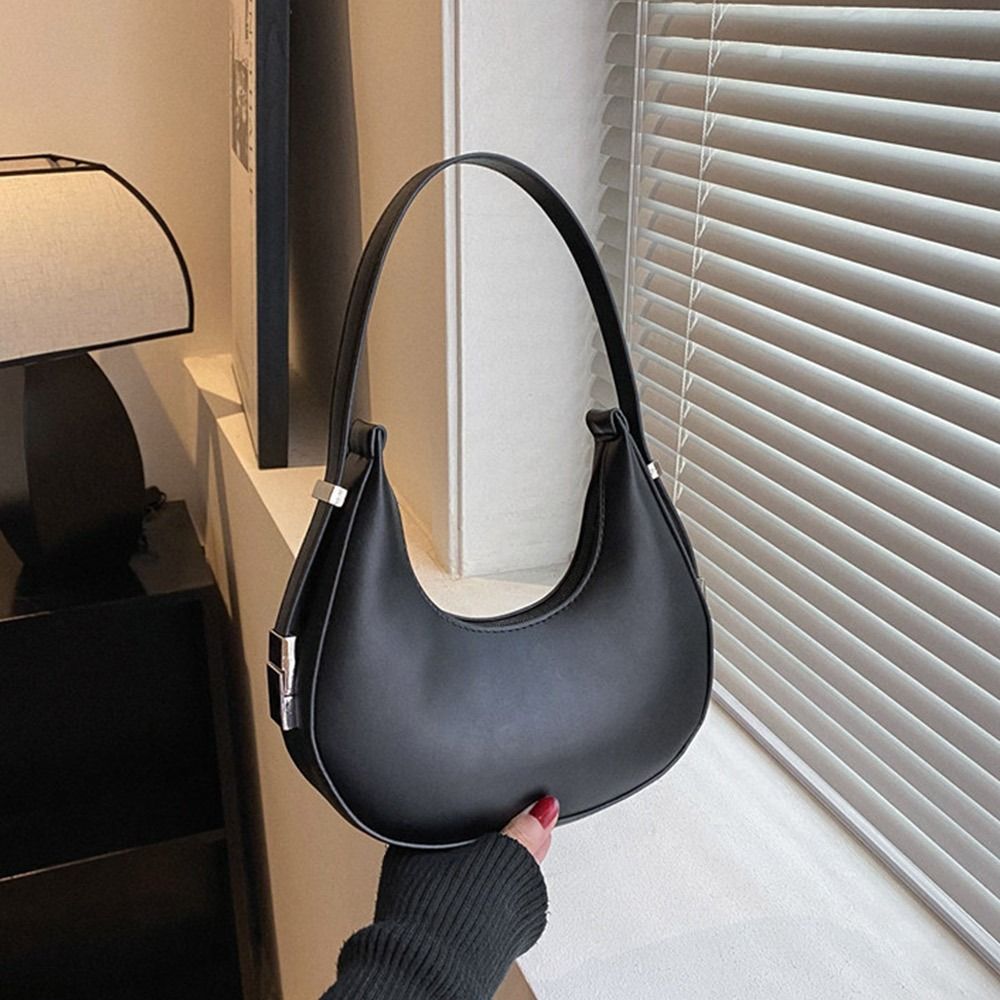 New Fashion Women Female Hobos Bags Casual Solid Color Underarm Bag PU Leather Half Moon Tote Bags Outdoor Clutch Handbags