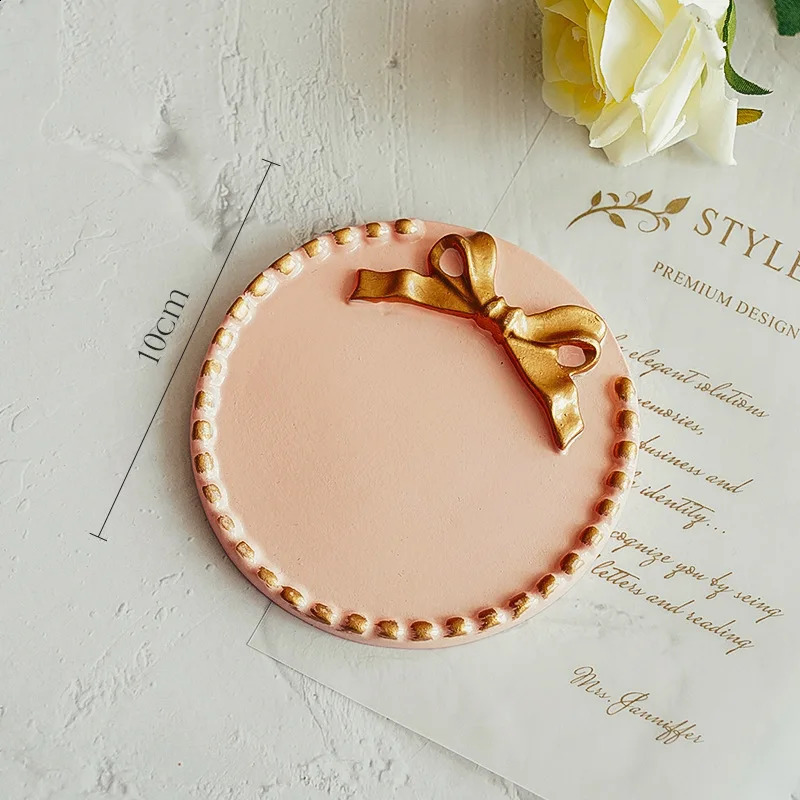 ins retro round small candle tray home storage jewelry tray table decorative scented candle dish small candle holder po props 240801