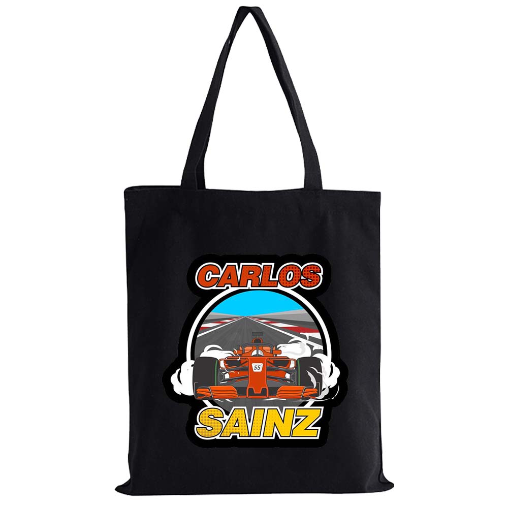Cartoon Carlos Sainz 55 F1 Formula Racer Mini Tote Bags Shopping Bag Canvas Reusable Summer Large Capacity Shoulder Handbags
