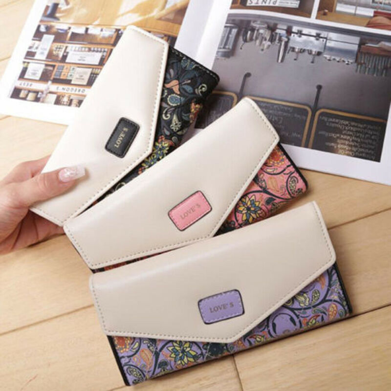 1PC High Capacity Womens Ladies Envelope Leather Wallet Card Button Clutch Purse Long Clutch Wallets Money Bag