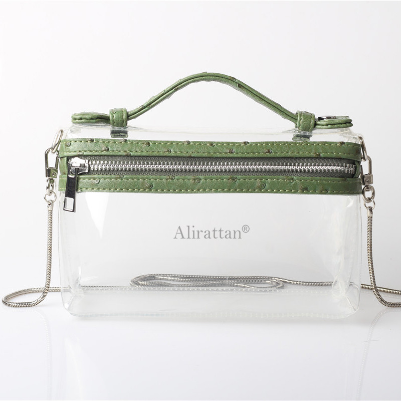Alirattan New PVC Transparent Clear Clutch Bag Fashion Designer Ostrich Snake Pattern Chain Handags Retro Evening Party Clutch