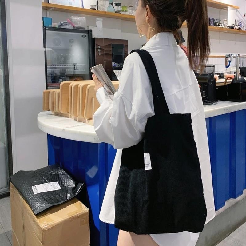 Women Corduroy Shopping Bag Female Canvas Cloth Shoulder Bag Environmental Storage Handbag Reusable Foldable Eco Grocery Totes
