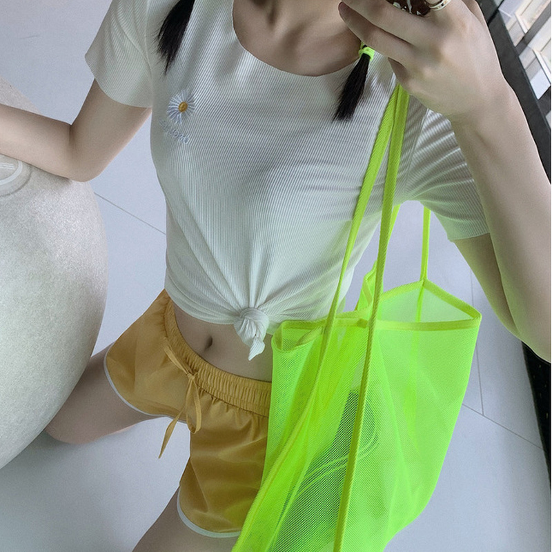 Women New Ins Wind Transparent Mesh Single Shoulder Bag Fashionable Lightweight All-match Shopping Bag Beach Net Bag