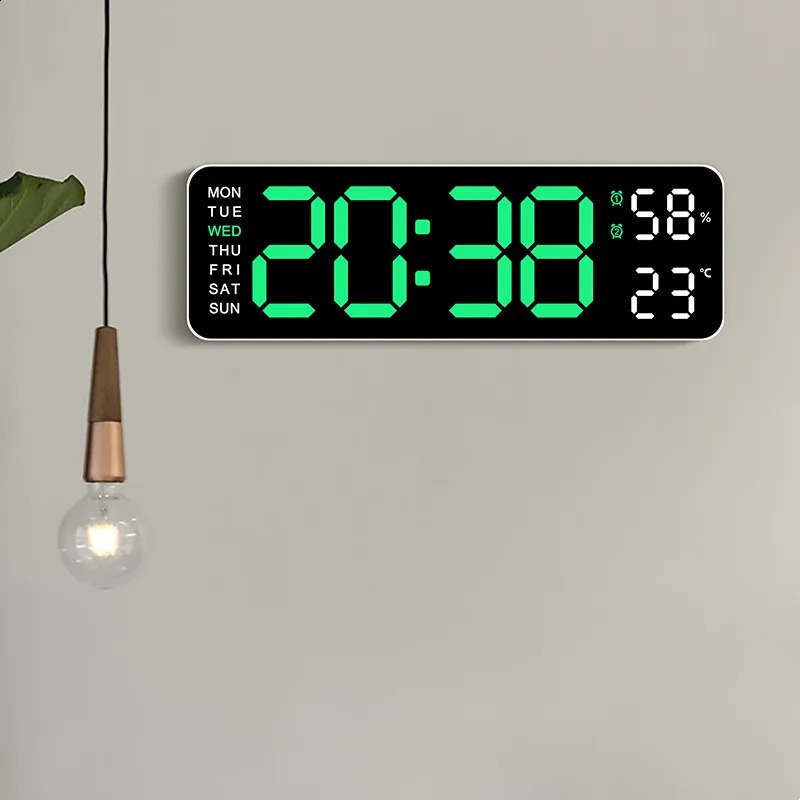 9 Inch Large Digital Wall Clock USB Powered TEMP Humidity Week Auto Dimmer DST Table Clock 12/24H Electronic LED Alarm Clock 240802
