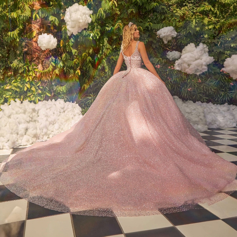 Pink Luxury Quinceanera Dresses Ball Gown Off The Shoulder Beads Crystal Tull Birthday Party Vestidos De 15 Anos Sweet 16