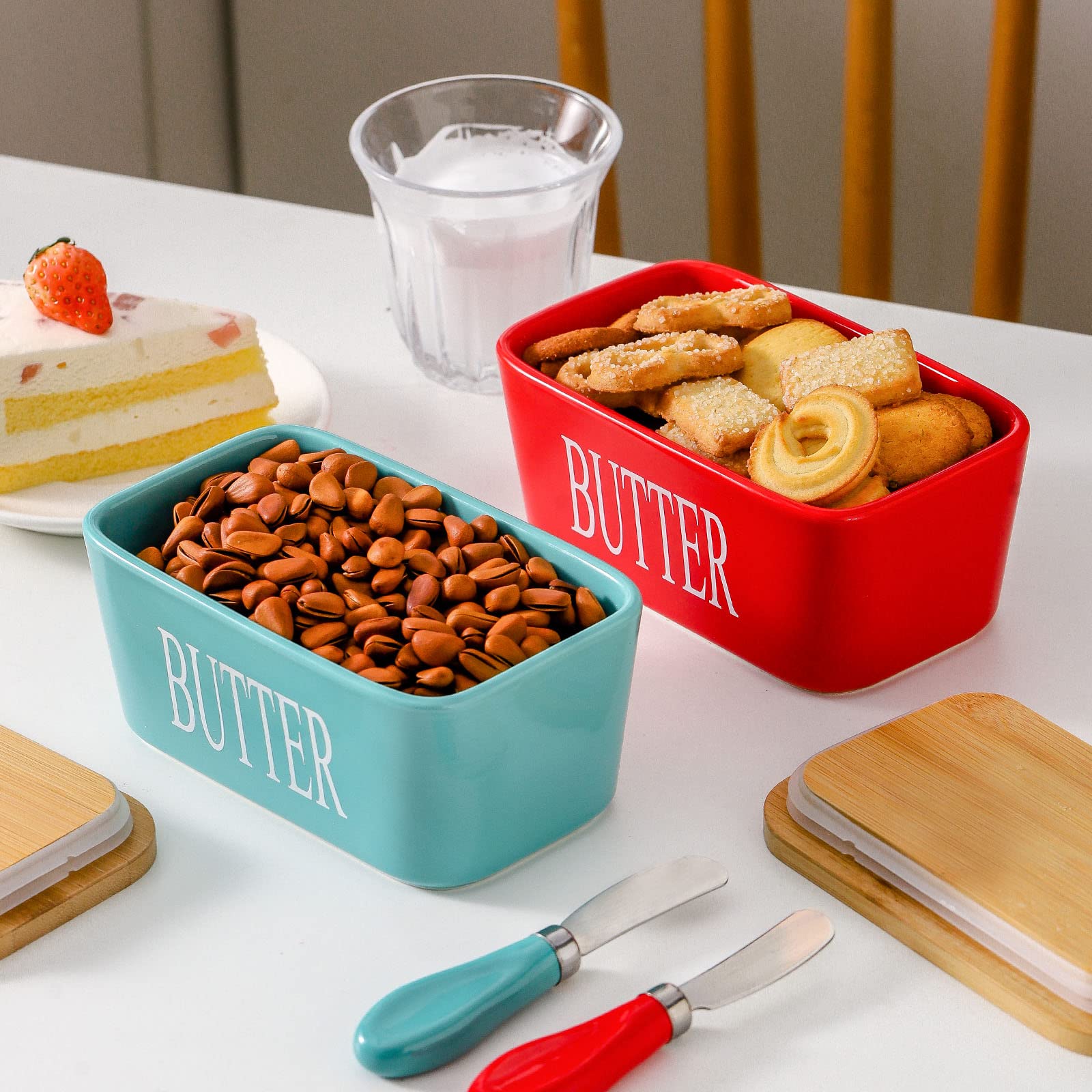 Tabletop with lid, yellow oil pan, large butter pan, ceramic butter holder with knife and high-quality silicone seal