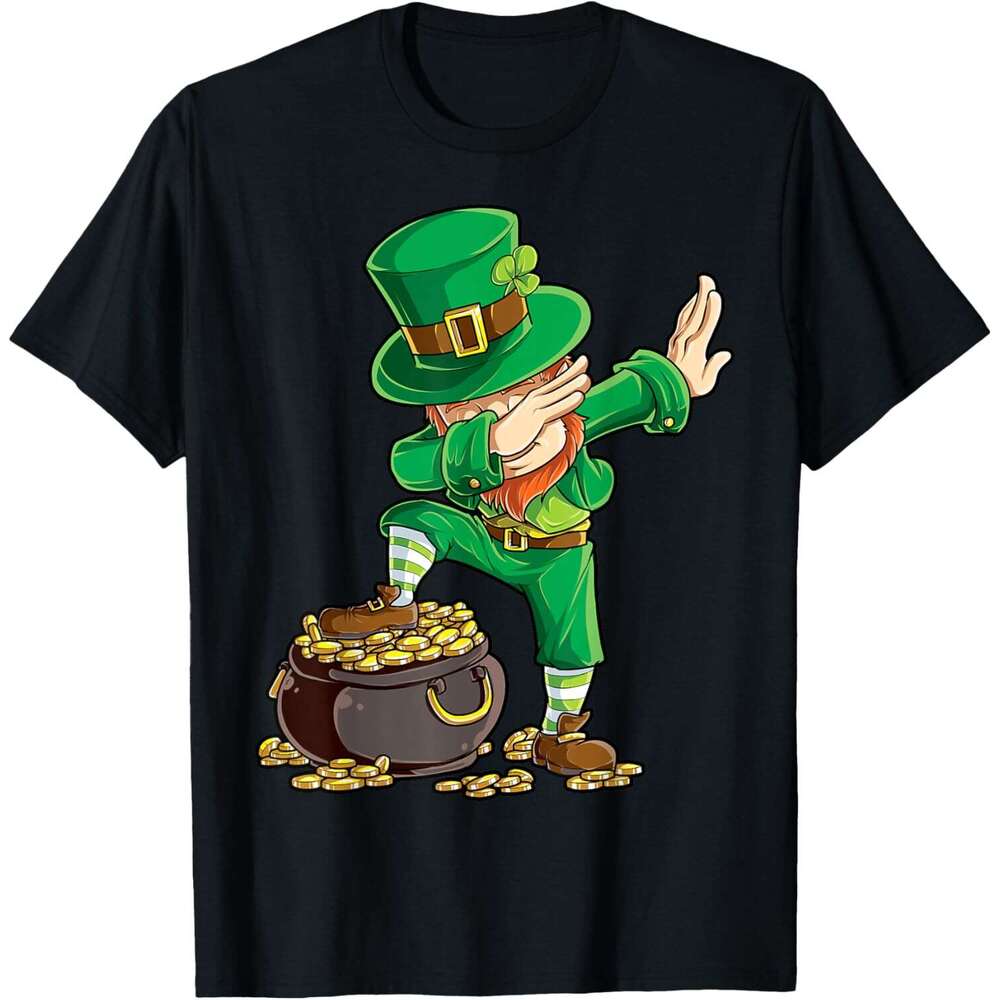 T shirt Mens St Patricks Day Dabbing Leprechaun Boys Girls Men Dab Dance T-Shirt shirts tshirt graphic tee Casual tops summer clothes Short sleeve Fre