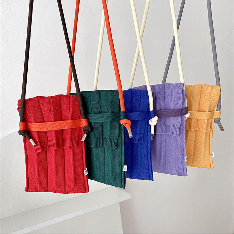 Organ Pleated Mini Messenger Shoulder Bags Fashion Knitting Small Crossbody Bags Ladies Foldable Long Straps Mobile Phone Purse