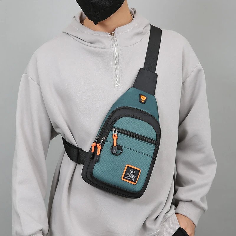 Casual mens chest bag nylon shoulder running bike with sling outdoor sports cross body travel phone 240802