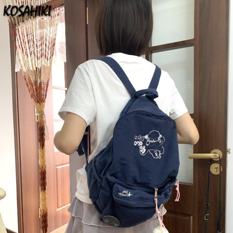 Japanese Preppy Sweet Cartoon Kawaii Backpack Streetwear Fashion Y2k Aesthetic Schoolbags Trendy Students Women Canvas Backpacks