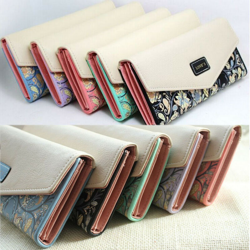 1PC High Capacity Womens Ladies Envelope Leather Wallet Card Button Clutch Purse Long Clutch Wallets Money Bag